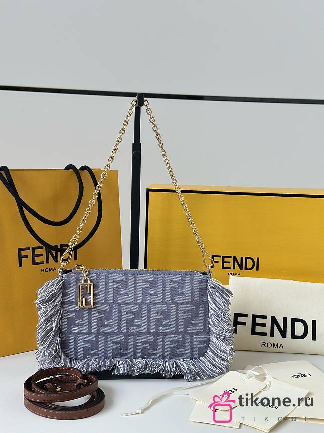 Fendi Baguette Pouch Blue Denim Effect FF Jacquard - 20x12x3cm - 1