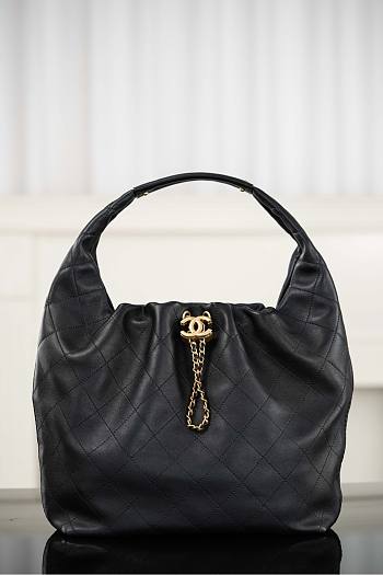 Chanel Maxi Hobo Bag Calfskin & Gold Tone Metal Black - 49x39x11cm