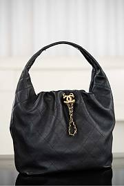 Chanel Maxi Hobo Bag Calfskin & Gold Tone Metal Black - 49x39x11cm - 5