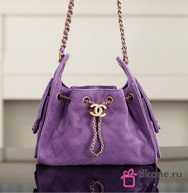 Chanel 25 Mini Handbag Suede Calfskin & Gold Tone Metal Purple - 22x20x12.5cm - 1