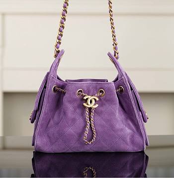 Chanel 25 Mini Handbag Suede Calfskin & Gold Tone Metal Purple - 22x20x12.5cm