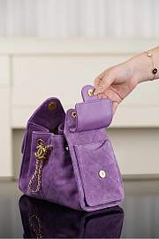 Chanel 25 Mini Handbag Suede Calfskin & Gold Tone Metal Purple - 22x20x12.5cm - 4