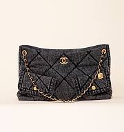 Chanel Maxi Flapbag Washed Denim & Gold Tone Metal Black - 45x27x10cm - 1