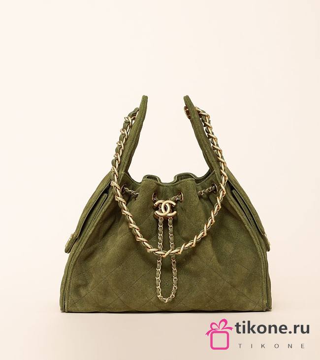 Chanel 25 Handbag Small Suede Calfskin & Gold Metal Green - 30x26x14cm - 1