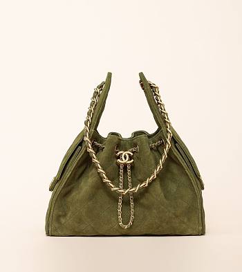Chanel 25 Handbag Small Suede Calfskin & Gold Metal Green - 30x26x14cm