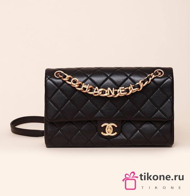Chanel Classic Lamskin Gold Flap Bag Black Gold - 26x15x7cm - 1