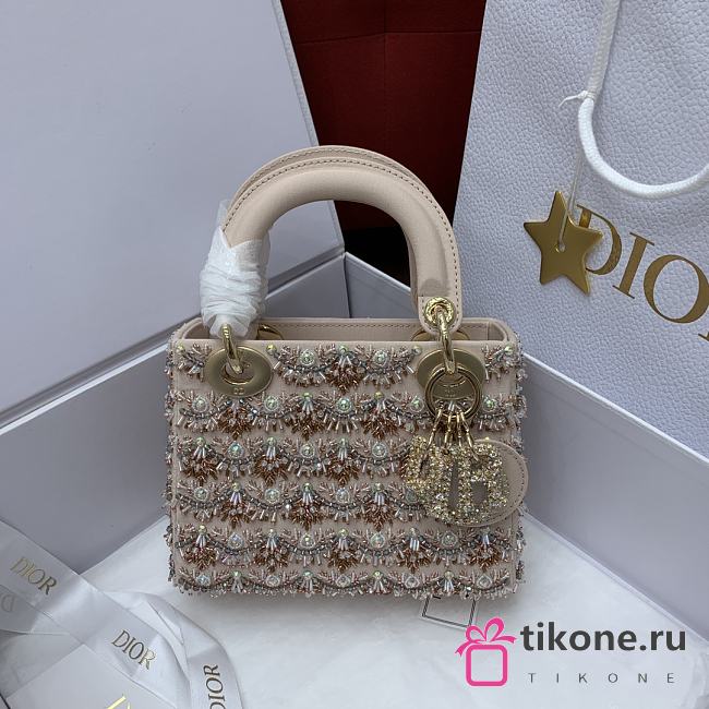 Lady Dior Embroidered Beaded Bag Champagne Crystal Edition - 17x15x7cm - 1