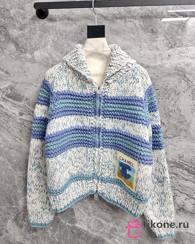 Chanel Vintage Striped Color Blocked Knit Cardigan  - 1