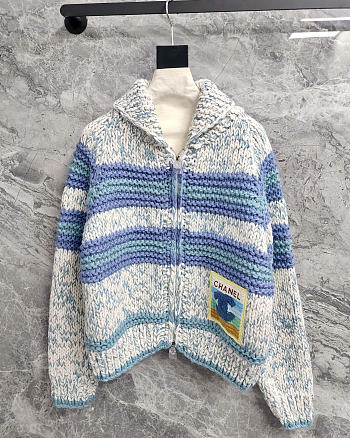 Chanel Vintage Striped Color Blocked Knit Cardigan 