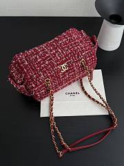 Chanel Small Bowling Bag Tweed & Gold Metal Red Pink & Black - 24x15.5x11.5cm - 6