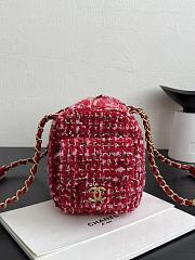 Chanel Small Bowling Bag Tweed & Gold Metal Red Pink & Black - 24x15.5x11.5cm - 5