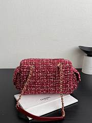 Chanel Small Bowling Bag Tweed & Gold Metal Red Pink & Black - 24x15.5x11.5cm - 4