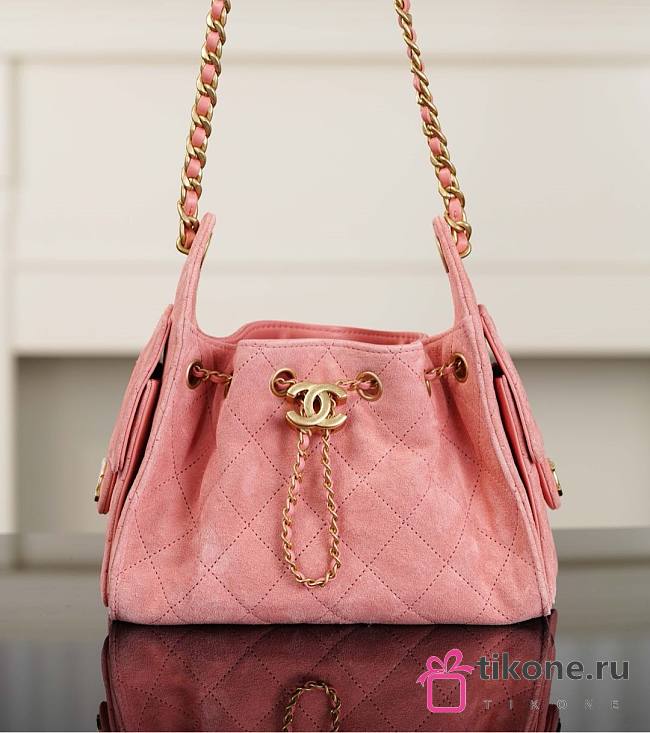 Chanel 25 Mini Handbag Suede Calfskin & Gold Tone Metal Pink - 22x20x12.5cm - 1