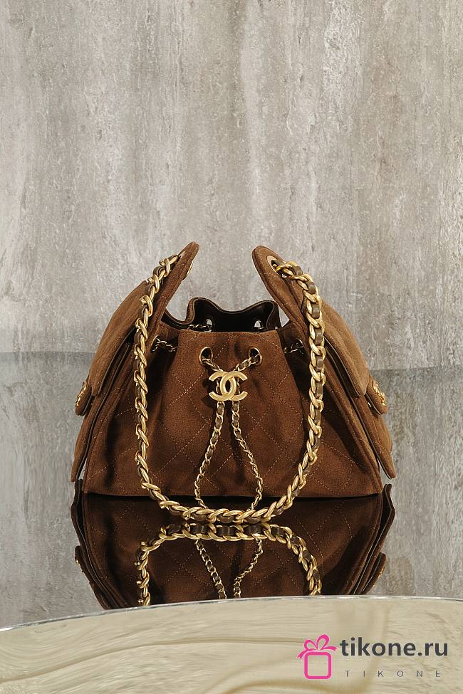 Chanel 25 Mini Handbag Suede Calfskin & Gold Tone Metal Brown - 22x20x12.5cm - 1