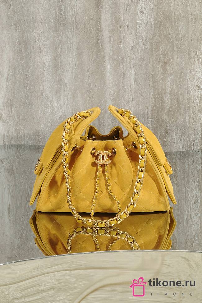 Chanel 25 Mini Handbag Suede Calfskin & Gold Tone Metal Yellow - 22x20x12.5cm - 1
