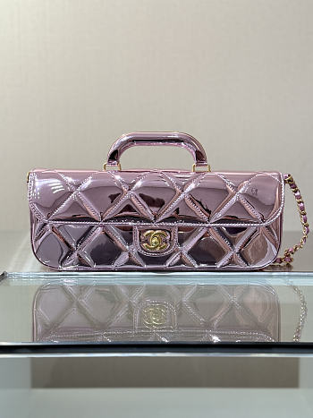 Chanel Large Flap Bag With Top Handle Metallic Mirror Calfskin & Gold Tone Metal Pink - 30x12.5x5cm