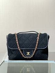 Chanel Maxi Flap Bag With Top Handle Wool & Gold Tone Metal Dark Grey - 56x33x7cm - 1