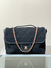Chanel Maxi Flap Bag With Top Handle Wool & Gold Tone Metal Dark Grey - 56x33x7cm - 3