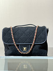 Chanel Maxi Flap Bag With Top Handle Wool & Gold Tone Metal Dark Grey - 56x33x7cm - 2