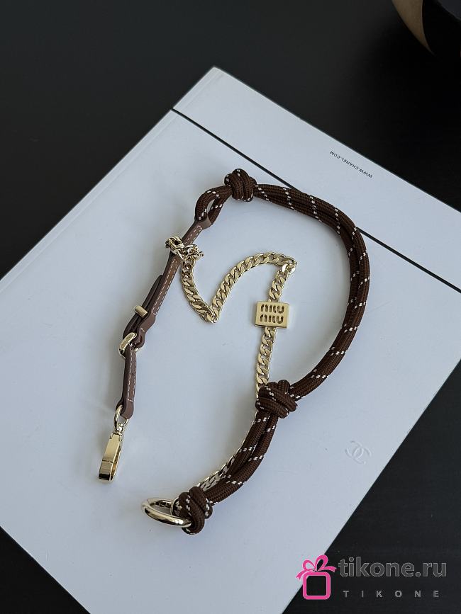 Miumiu Leather Cord And Metal Trick Keyring Brown - 1