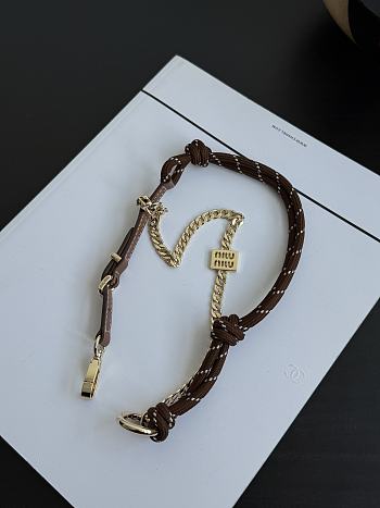 Miumiu Leather Cord And Metal Trick Keyring Brown