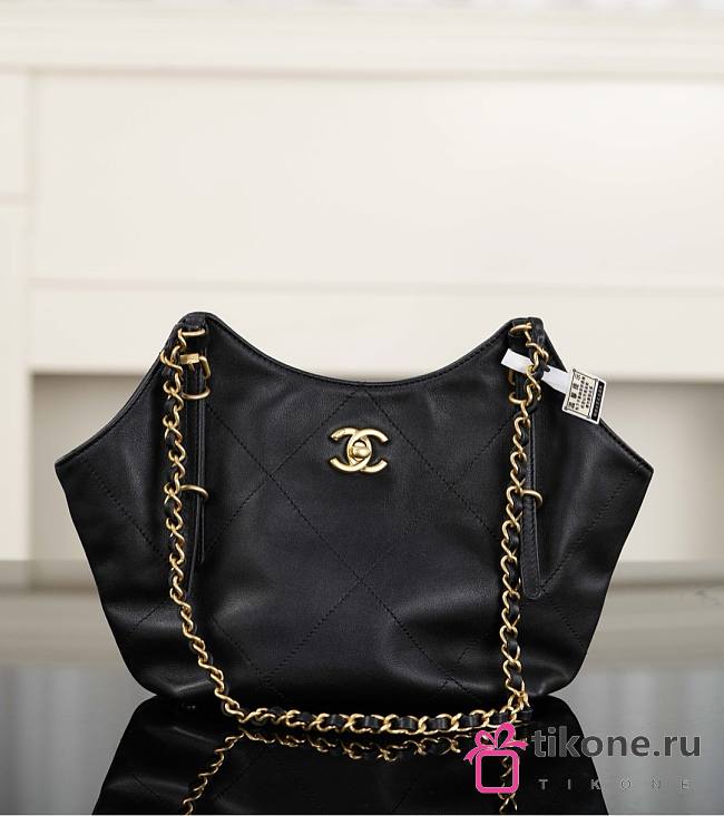 Chanel Mini Shopping Bag Calfskin and Gold Tone Metal Black - 28x20x7cm - 1