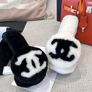 Chanel Earmuffs Shearling Lambskin Ecru & Black White