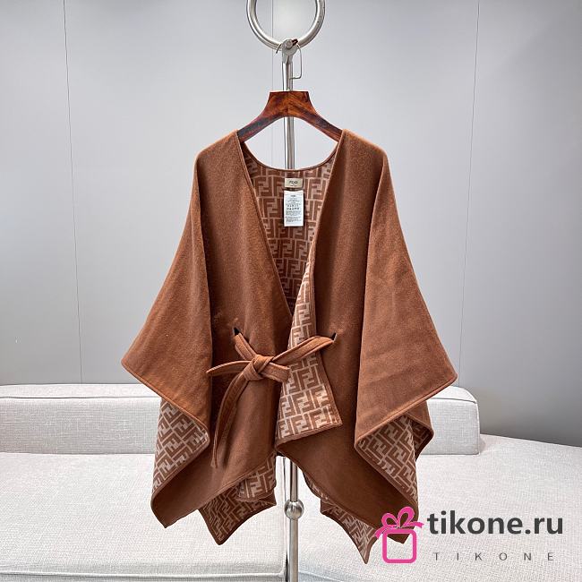 Fendi Poncho Camel Colour Wool Cashmere And Silk Poncho - 1