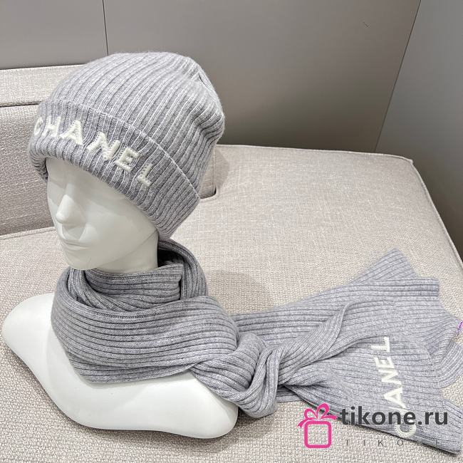 Chanel Combo Scarf/Beanie Cashmere Gray - 1