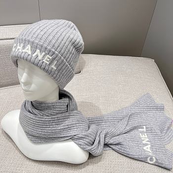 Chanel Combo Scarf/Beanie Cashmere Gray