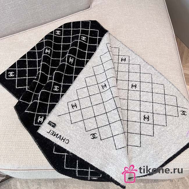 Chanel Scarf Reversible Diamond Quilt Black Gray - 1