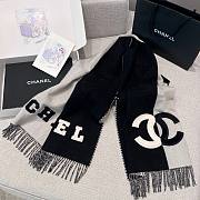 Chanel Scarf Two Tone Logo Patch Black Gray - 5