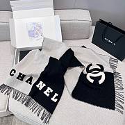 Chanel Scarf Two Tone Logo Patch Black Gray - 4
