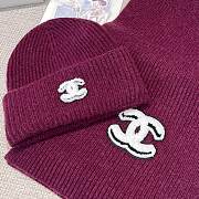 Chanel Combo Scarf/Beanie Cashmere Burgundy - 5