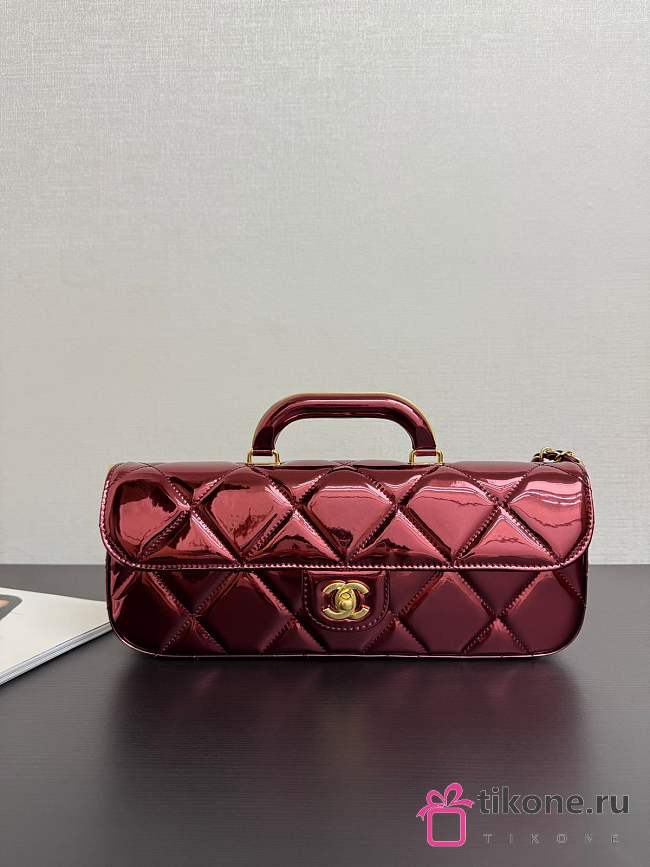 Chanel Large Flap Bag With Top Handle Metallic Mirror Calfskin & Gold Tone Metal Burgundy - 30x12.5x5cm - 1