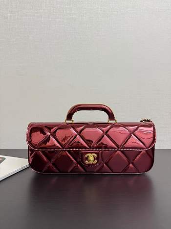 Chanel Large Flap Bag With Top Handle Metallic Mirror Calfskin & Gold Tone Metal Burgundy - 30x12.5x5cm