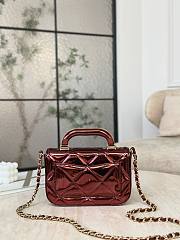 Chanel Mini Flap Bag with Top Handle Metallic Mirror Calfskin & Silver Tone Metal Burgundy - 18.5x13x4.5cm - 4