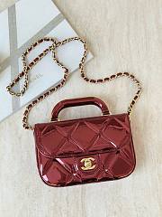 Chanel Mini Flap Bag with Top Handle Metallic Mirror Calfskin & Silver Tone Metal Burgundy - 18.5x13x4.5cm - 2