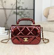 Chanel Mini Flap Bag with Top Handle Metallic Mirror Calfskin & Silver Tone Metal Burgundy - 18.5x13x4.5cm - 1