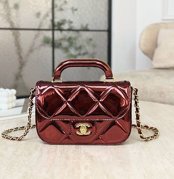 Chanel Mini Flap Bag with Top Handle Metallic Mirror Calfskin & Silver Tone Metal Burgundy - 18.5x13x4.5cm