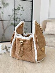 Chanel 25 Handbag Small Shearling Suede Gold Metal Beige - 30x26x14cm - 5