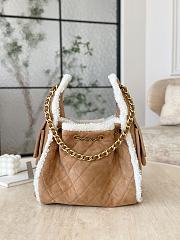 Chanel 25 Handbag Small Shearling Suede Gold Metal Beige - 30x26x14cm - 4