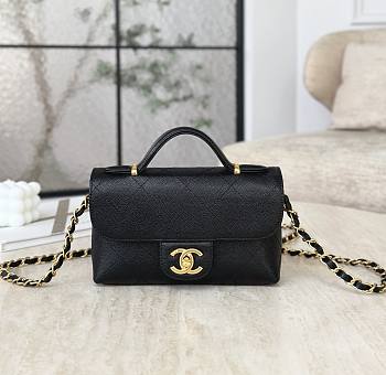 Chanel Mini Flap Bag with Top Handle Grained Shiny Calfskin & Gold Tone Metal Black - 19.5x11.5x5cm