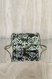 Chanel Flap Bag Sequins & Gold Tone Metal Green White- 20x14x8cm - 1