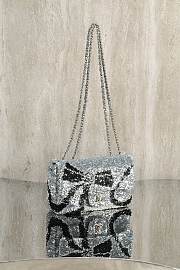 Chanel Flap Bag Sequins & Silver Tone Metal Silver Black - 20x14x8cm - 4