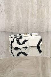 Chanel Flap Bag Sequins & Gold Tone Metal White Black - 20x14x8cm - 5