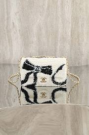 Chanel Flap Bag Sequins & Gold Tone Metal White Black - 20x14x8cm - 4