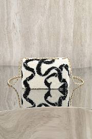 Chanel Flap Bag Sequins & Gold Tone Metal White Black - 20x14x8cm - 3