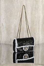 Chanel Flap Bag Sequins & Gold Tone Metal Black & White - 21x14x8cm - 5