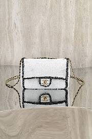 Chanel Flap Bag Sequins & Gold Tone Metal White & Black - 21x14x8cm - 1